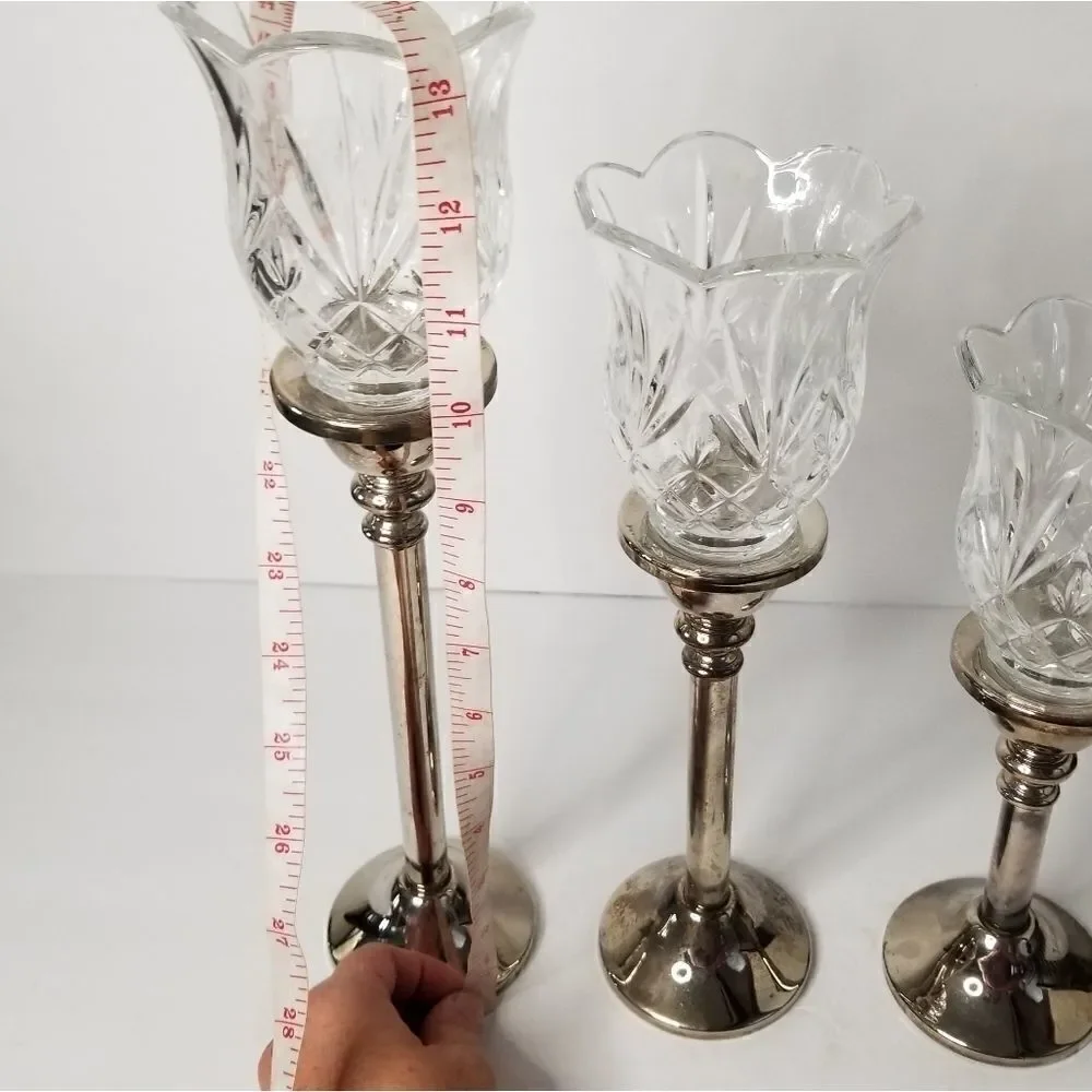 Vintage silver plated set of 3 hurricane candle